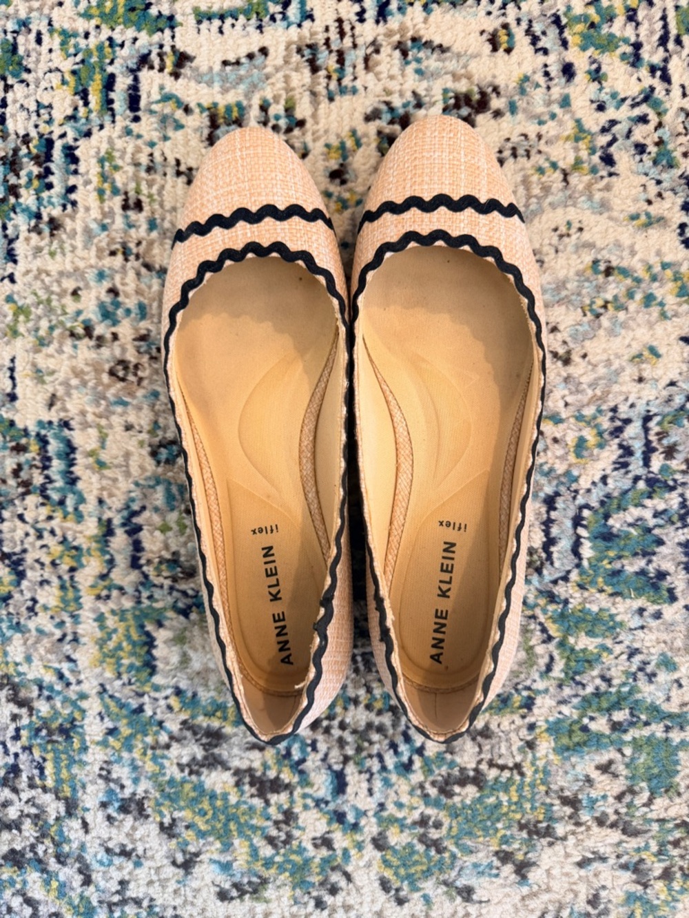 Anne Klein Raffia Ricrac Trim Ballet Flats